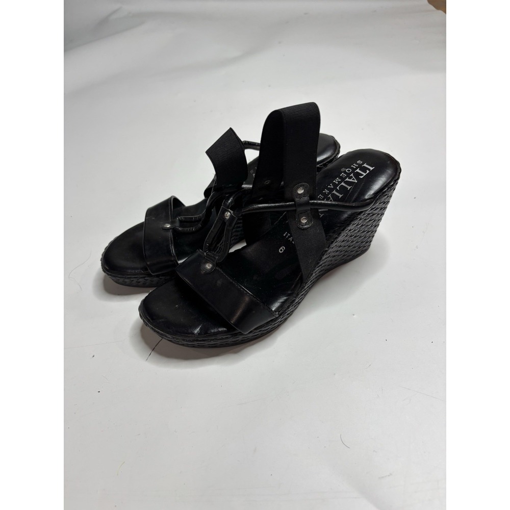 italian Shoemakers‎ Women's 6 Wedge Heel Open Toe Strappy Toe Black Sexy Going